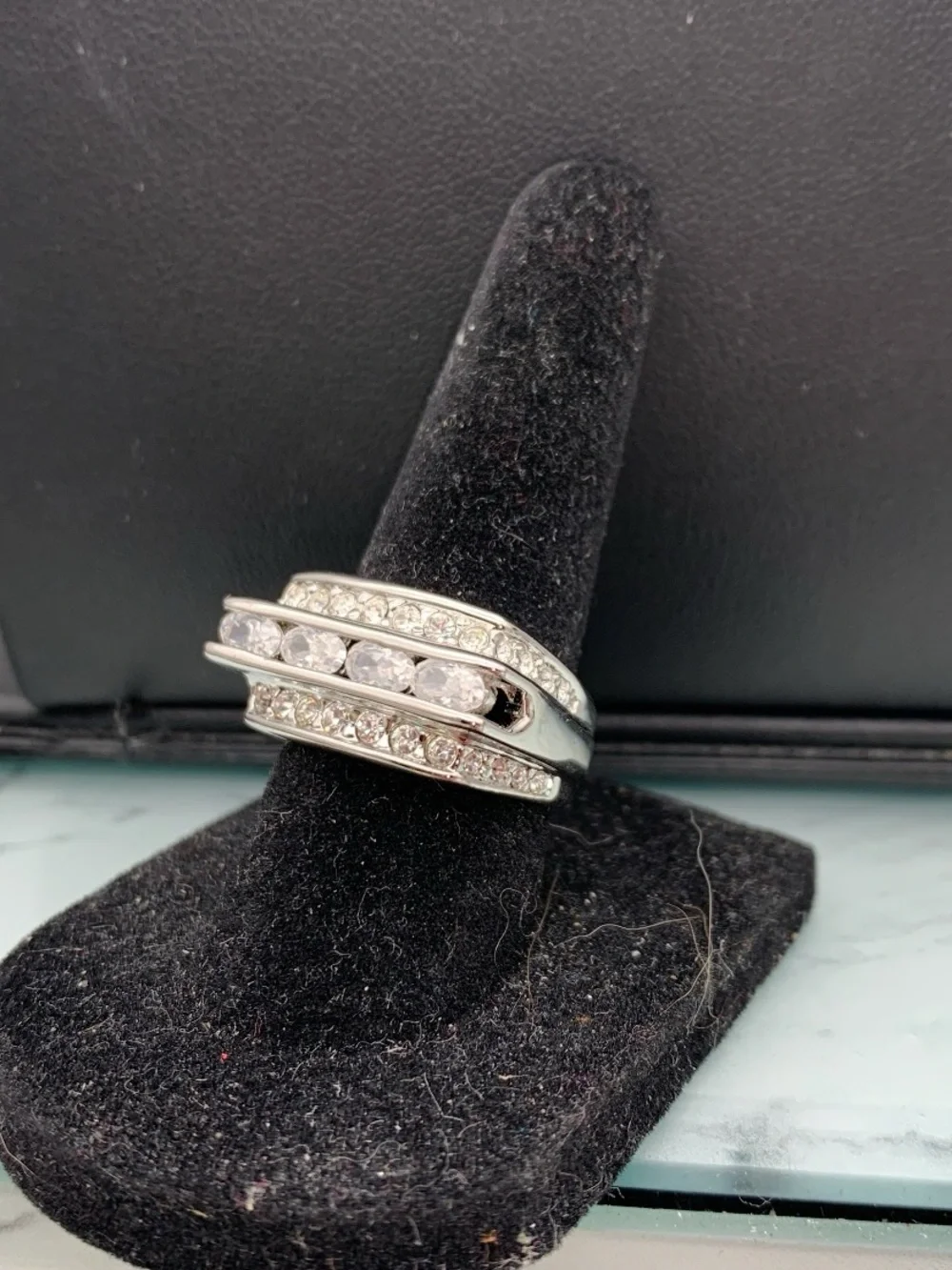 Camilla Silver Tone Crystal Stack Ring — Clear/White Stones